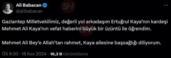 DEVA Partisi Milletvekili'nin Kardeşi Aracında Ölü Bulundu ali babacan taziye
